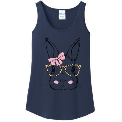 Cute Bunny Face Leopard Print Glasses Pink Bow EASTER Day Ladies Essential Tank