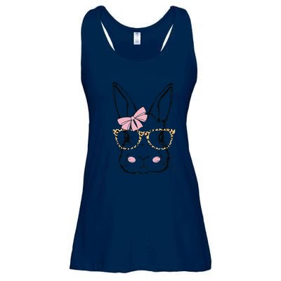 Cute Bunny Face Leopard Print Glasses Pink Bow EASTER Day Ladies Essential Flowy Tank