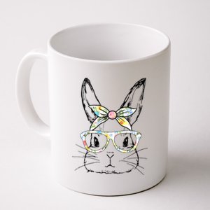 Cute Bunny Face Floral Glasses Headband Happy Easter Day Coffee Mug