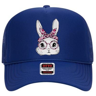 Cute Bunny Face Sunglasses Leopard Glasses Headband Easter High Crown Mesh Back Trucker Hat