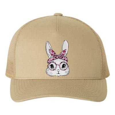 Cute Bunny Face Sunglasses Leopard Glasses Headband Easter Yupoong Adult 5-Panel Trucker Hat