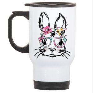 Cute Bunny Face Floral Glasses Headband Happy Easter Day Stainless Steel Travel Mug