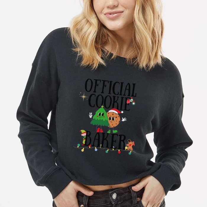 Cookie Baker Funny Cookie Tester Christmas Couple Cropped Pullover Crew