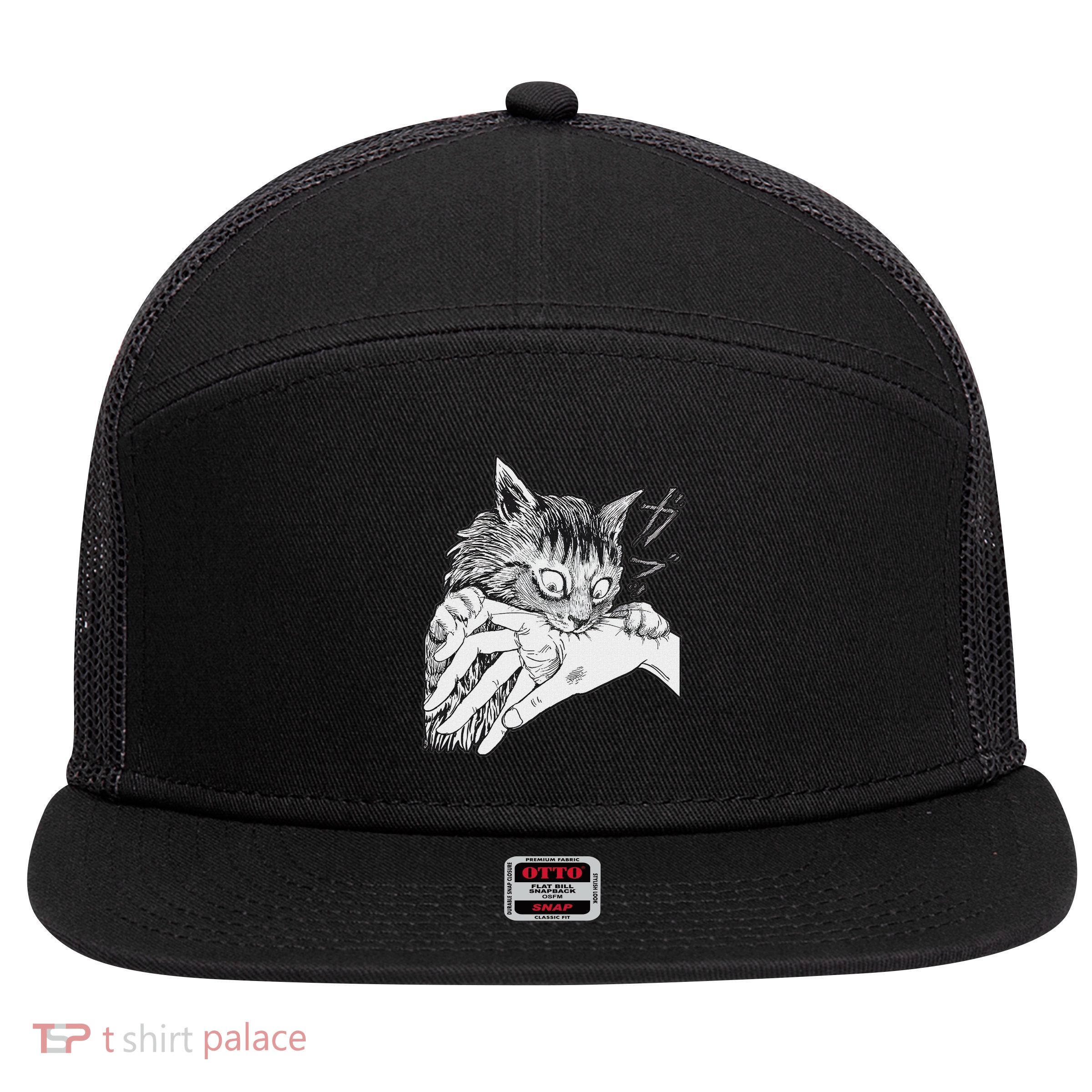 Cat Bite Funny For Women 7 Panel Mesh Trucker Snapback Hat