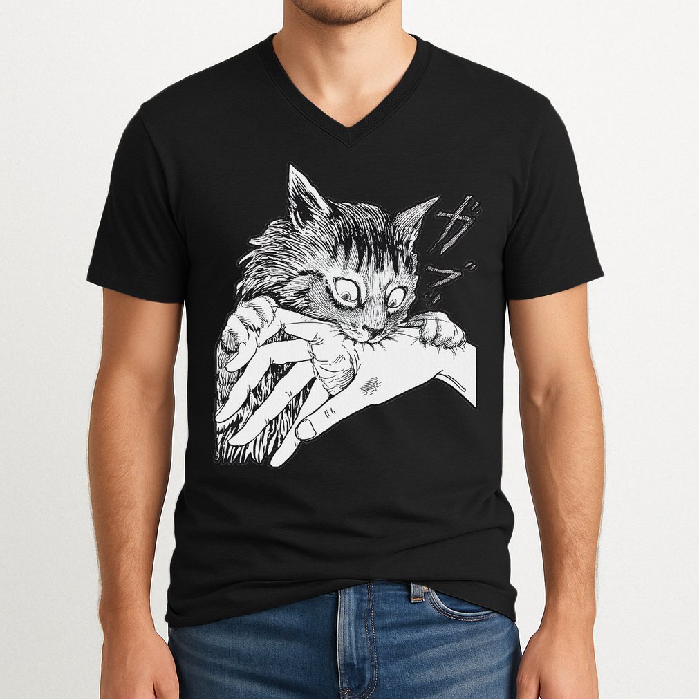 Cat Bite Funny For Women V-Neck T-Shirt