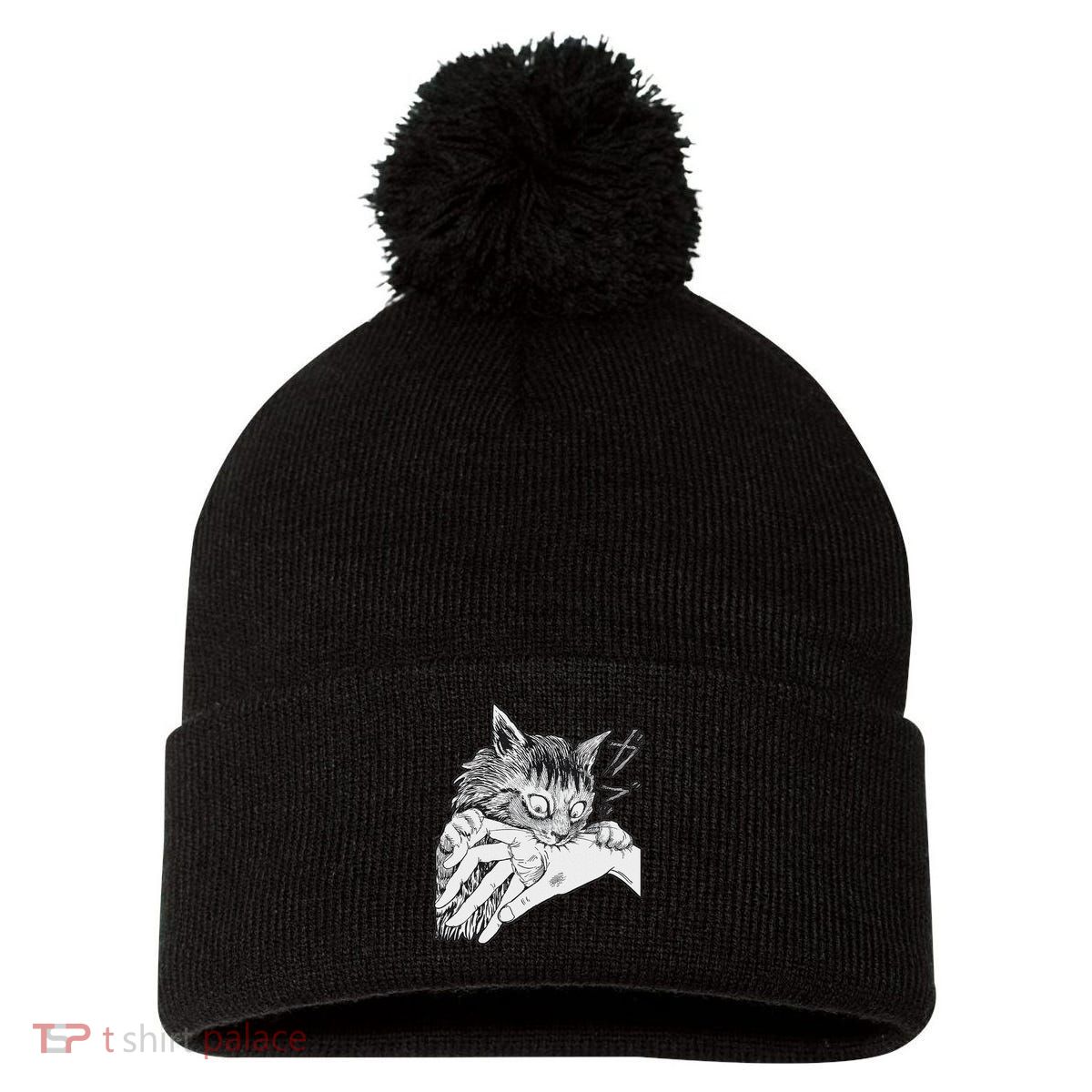 Cat Bite Funny For Women Pom Pom 12in Knit Beanie