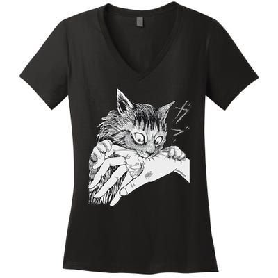 Cat Bite Funny For Women Women's V-Neck T-Shirt