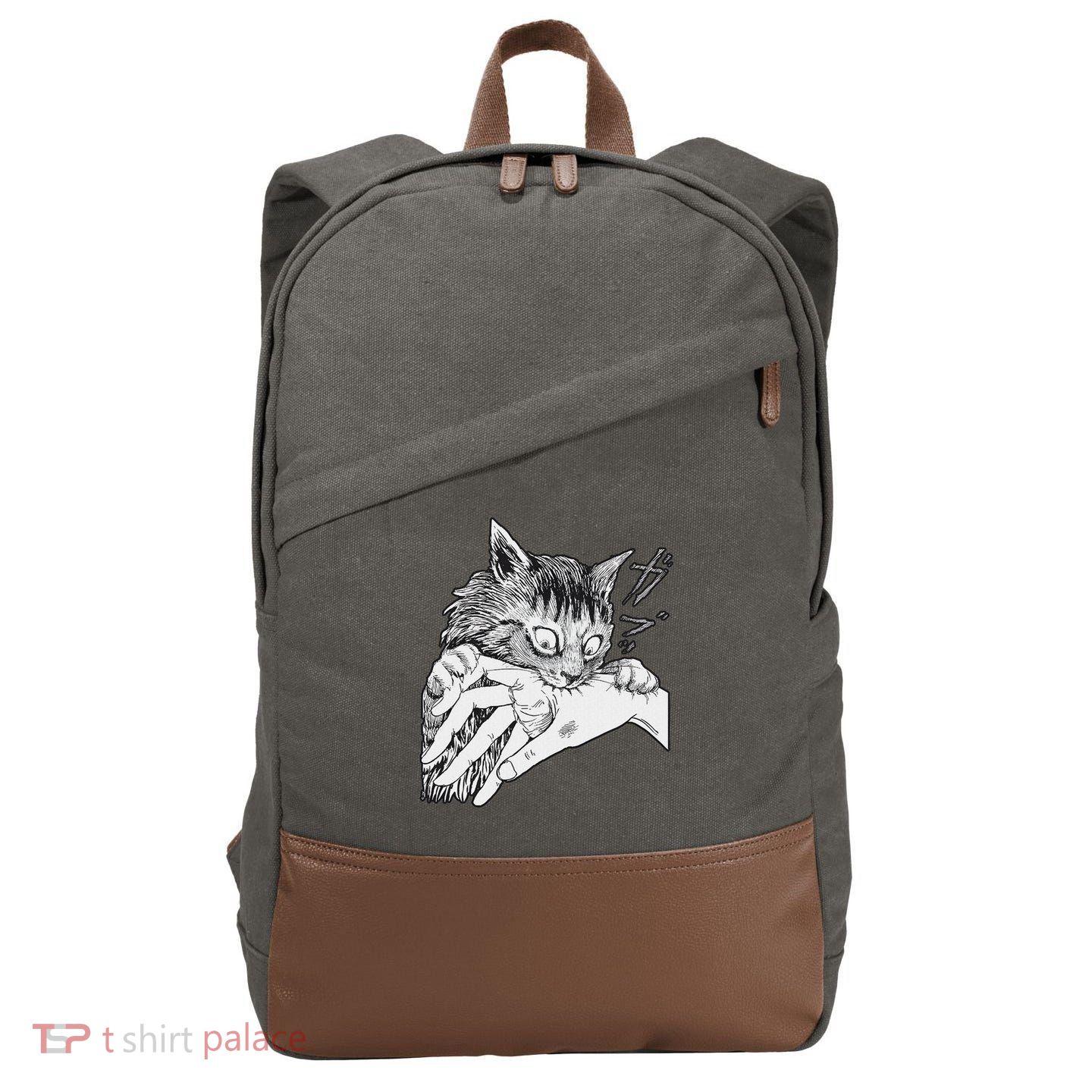 Cat Bite Funny For Women Cotton Canvas Backpack