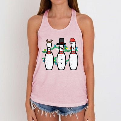 Christmas Bowling Funny Xmas Sports Bowler Women's Knotted Racerback Tank