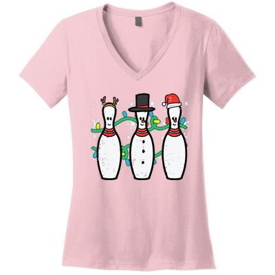 Christmas Bowling Funny Xmas Sports Bowler Women's V-Neck T-Shirt