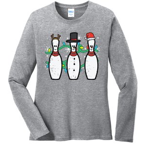 Christmas Bowling Funny Xmas Sports Bowler Ladies Long Sleeve Shirt