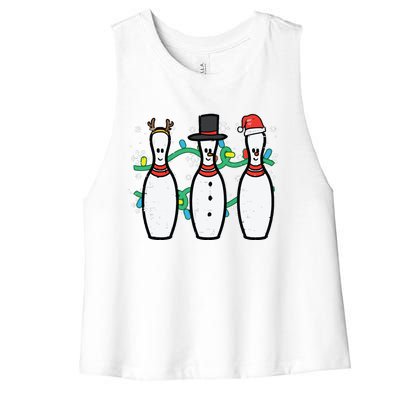 Christmas Bowling Funny Xmas Sports Bowler Women's Racerback Cropped Tank