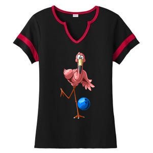 Cool Bowling Flamingo  Funny Shorebirds Lover Player Gift Ladies Halftime Notch Neck Tee