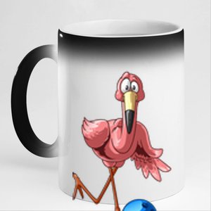 Cool Bowling Flamingo  Funny Shorebirds Lover Player Gift 11oz Black Color Changing Mug