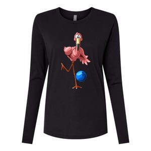 Cool Bowling Flamingo  Funny Shorebirds Lover Player Gift Womens Cotton Relaxed Long Sleeve T-Shirt