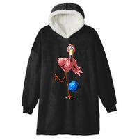 Cool Bowling Flamingo  Funny Shorebirds Lover Player Gift Hooded Wearable Blanket