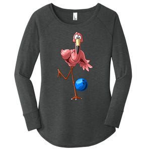 Cool Bowling Flamingo  Funny Shorebirds Lover Player Gift Women's Perfect Tri Tunic Long Sleeve Shirt