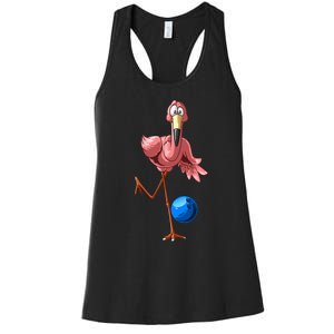 Cool Bowling Flamingo  Funny Shorebirds Lover Player Gift Women's Racerback Tank