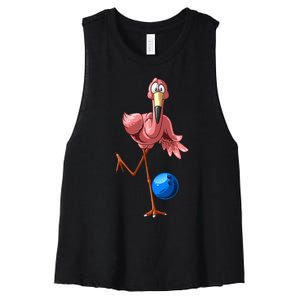 Cool Bowling Flamingo  Funny Shorebirds Lover Player Gift Women's Racerback Cropped Tank