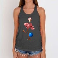 Cool Bowling Flamingo  Funny Shorebirds Lover Player Gift Women's Knotted Racerback Tank