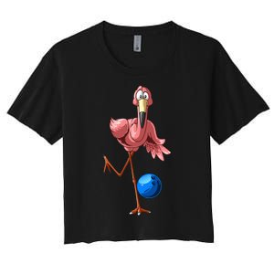 Cool Bowling Flamingo  Funny Shorebirds Lover Player Gift Women's Crop Top Tee