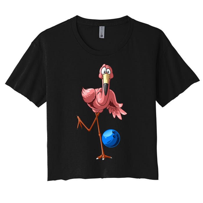 Cool Bowling Flamingo  Funny Shorebirds Lover Player Gift Women's Crop Top Tee