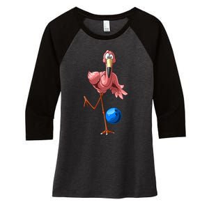 Cool Bowling Flamingo  Funny Shorebirds Lover Player Gift Women's Tri-Blend 3/4-Sleeve Raglan Shirt