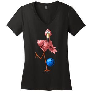 Cool Bowling Flamingo  Funny Shorebirds Lover Player Gift Women's V-Neck T-Shirt