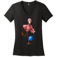 Cool Bowling Flamingo  Funny Shorebirds Lover Player Gift Women's V-Neck T-Shirt