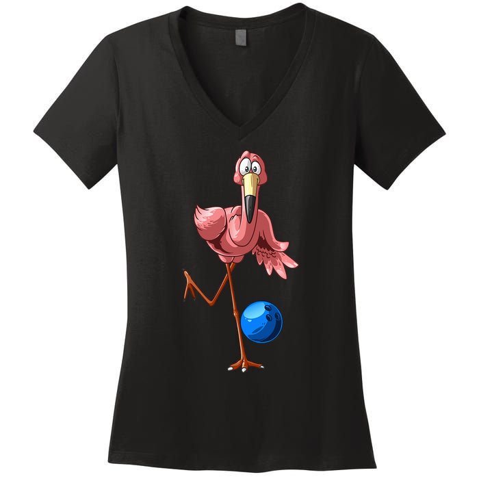 Cool Bowling Flamingo  Funny Shorebirds Lover Player Gift Women's V-Neck T-Shirt