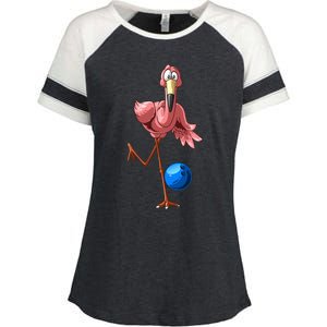 Cool Bowling Flamingo  Funny Shorebirds Lover Player Gift Enza Ladies Jersey Colorblock Tee