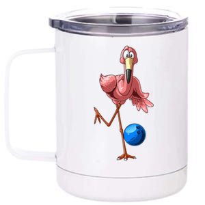 Cool Bowling Flamingo  Funny Shorebirds Lover Player Gift 12 oz Stainless Steel Tumbler Cup