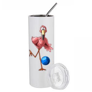 Cool Bowling Flamingo  Funny Shorebirds Lover Player Gift Stainless Steel Tumbler