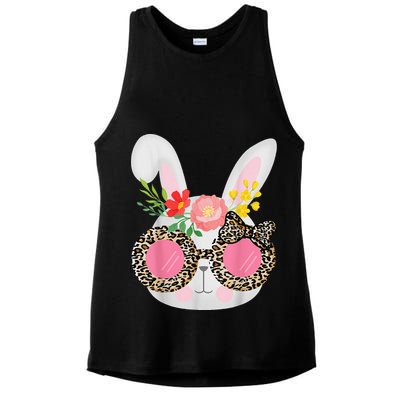 Cute Bunny Face Leopard Glasses Easter Ladies PosiCharge Tri-Blend Wicking Tank