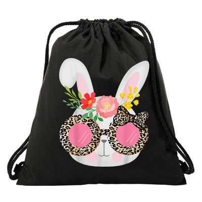 Cute Bunny Face Leopard Glasses Easter Drawstring Bag