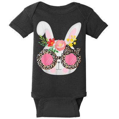 Cute Bunny Face Leopard Glasses Easter Baby Bodysuit