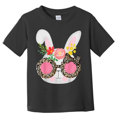 Cute Bunny Face Leopard Glasses Easter Toddler T-Shirt