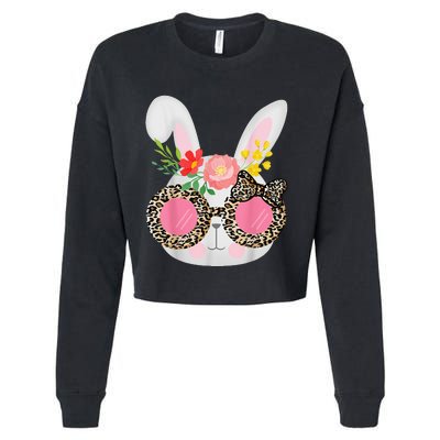 Cute Bunny Face Leopard Glasses Easter Cropped Pullover Crew