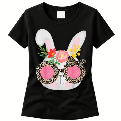 Cute Bunny Face Leopard Glasses Easter Womens T-Shirt