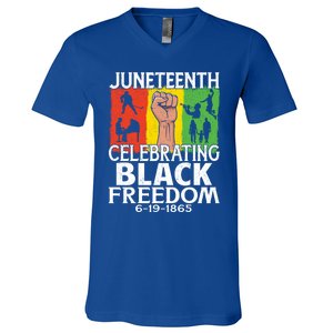 Celebrating Black Freedom 1865 Black History Juneteenth Blm Funny Gift V-Neck T-Shirt