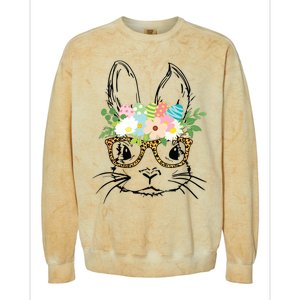 Cute Bunny Face With Leopard Glasses Women Easter Colorblast Crewneck Sweatshirt