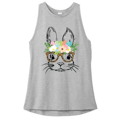 Cute Bunny Face With Leopard Glasses Women Easter Ladies PosiCharge Tri-Blend Wicking Tank