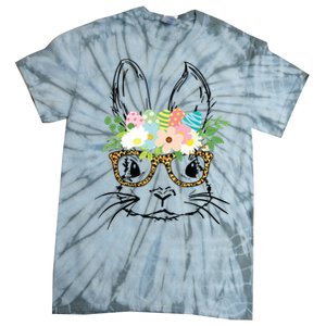 Cute Bunny Face With Leopard Glasses Women Easter Tie-Dye T-Shirt