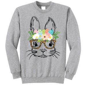 Cute Bunny Face With Leopard Glasses Women Easter Tall Sweatshirt