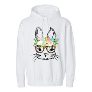 Cute Bunny Face With Leopard Glasses Women Easter Garment-Dyed Fleece Hoodie