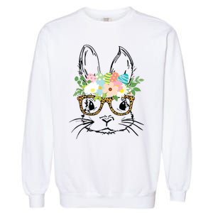 Cute Bunny Face With Leopard Glasses Women Easter Garment-Dyed Sweatshirt