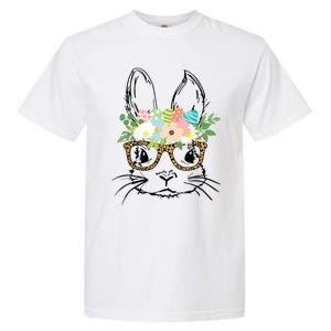 Cute Bunny Face With Leopard Glasses Women Easter Garment-Dyed Heavyweight T-Shirt