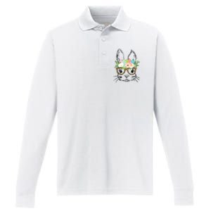 Cute Bunny Face With Leopard Glasses Women Easter Performance Long Sleeve Polo