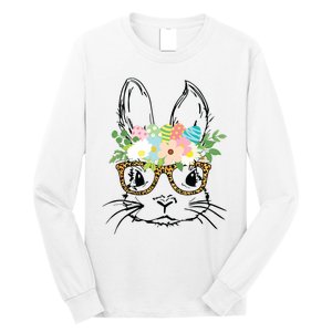 Cute Bunny Face With Leopard Glasses Women Easter Long Sleeve Shirt