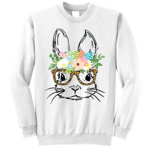 Cute Bunny Face With Leopard Glasses Women Easter Sweatshirt